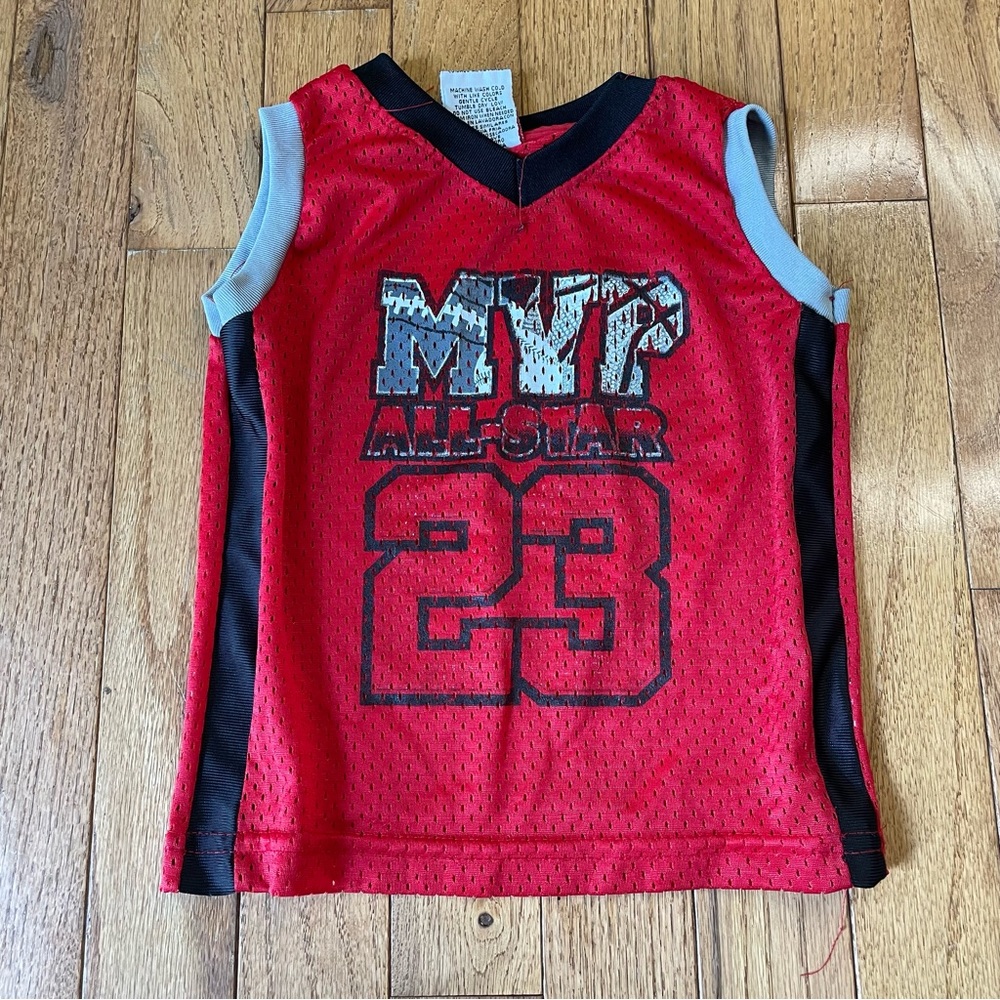 VINTAGE Y2K TUFF GUYS RED MESH BASKETBALL JERSEY TOP SIZE 12 MONTHS